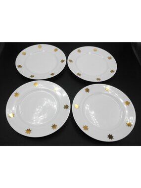 Crate & Barrel Gold star Salad Dessert Plates 930455 Set of 4 Bangladesh HTF